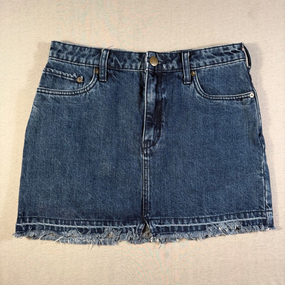 Free People Denim Mini Skirt Dark Wash Raw Frayed Hem Size 4 Cotton Boho
